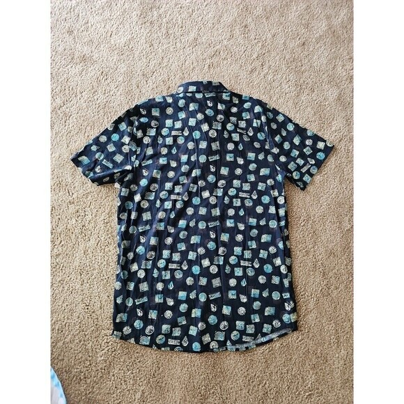 Volcom Men's Warbler Short Sleeve Button Up Cotton Shirt Black Print Size Medium - Picture 5 of 5